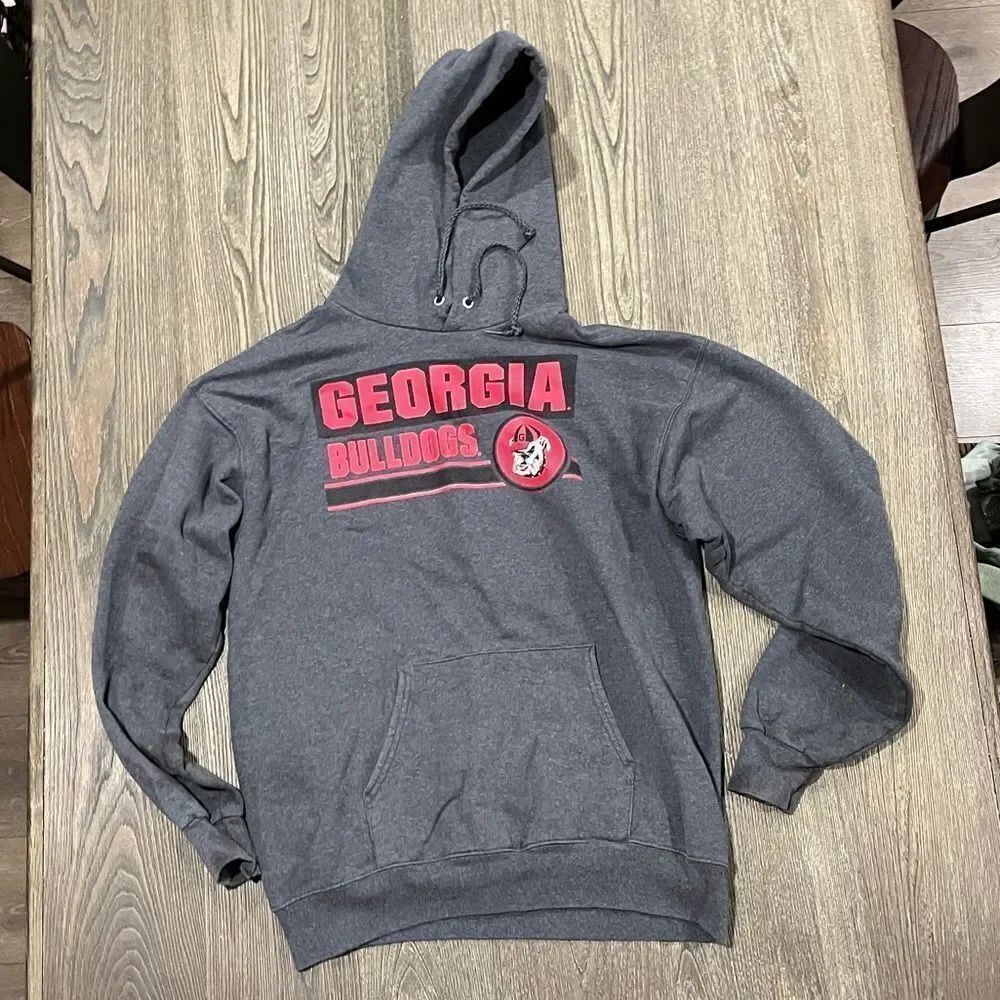 Georgia Bulldogs Hoodie Team Logo Graphic Pullover Heather Charcoal Womens S